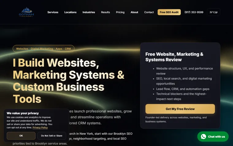 צילום מסך של אתר Gotham Site Studio שנבנה על ידי Gotham Site Studio