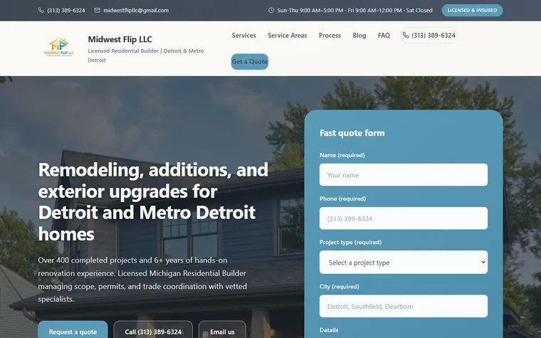 צילום מסך של אתר Midwest Flip LLC שנבנה על ידי Gotham Site Studio