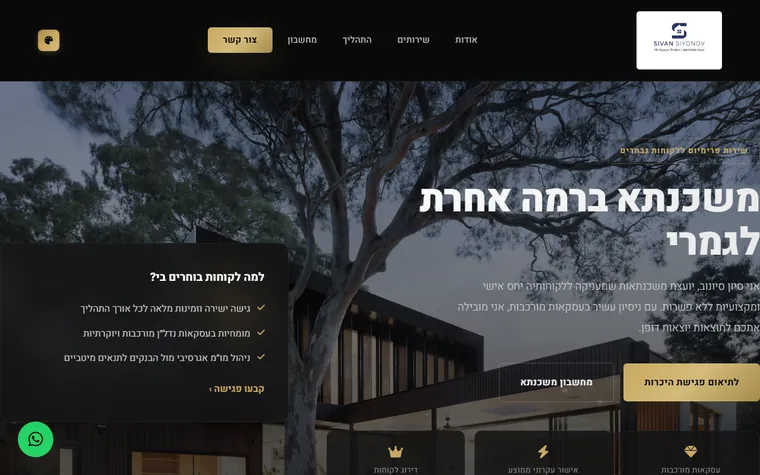 צילום מסך של אתר סיון משכנתאות שנבנה על ידי Gotham Site Studio